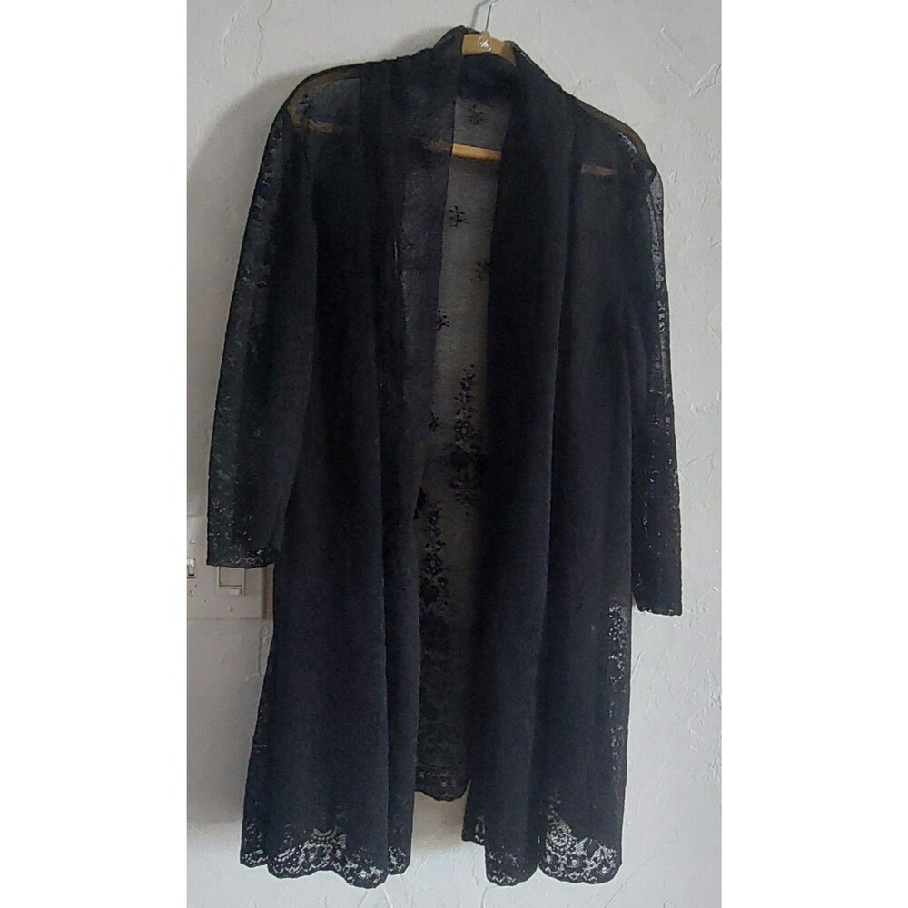 long black sheer lace duster cardigan or kimono cover-up,women 2XL